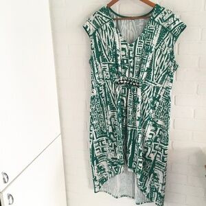 Vintage Y2K Dress High low Kelly Green White Abstract print Mobwife XXL